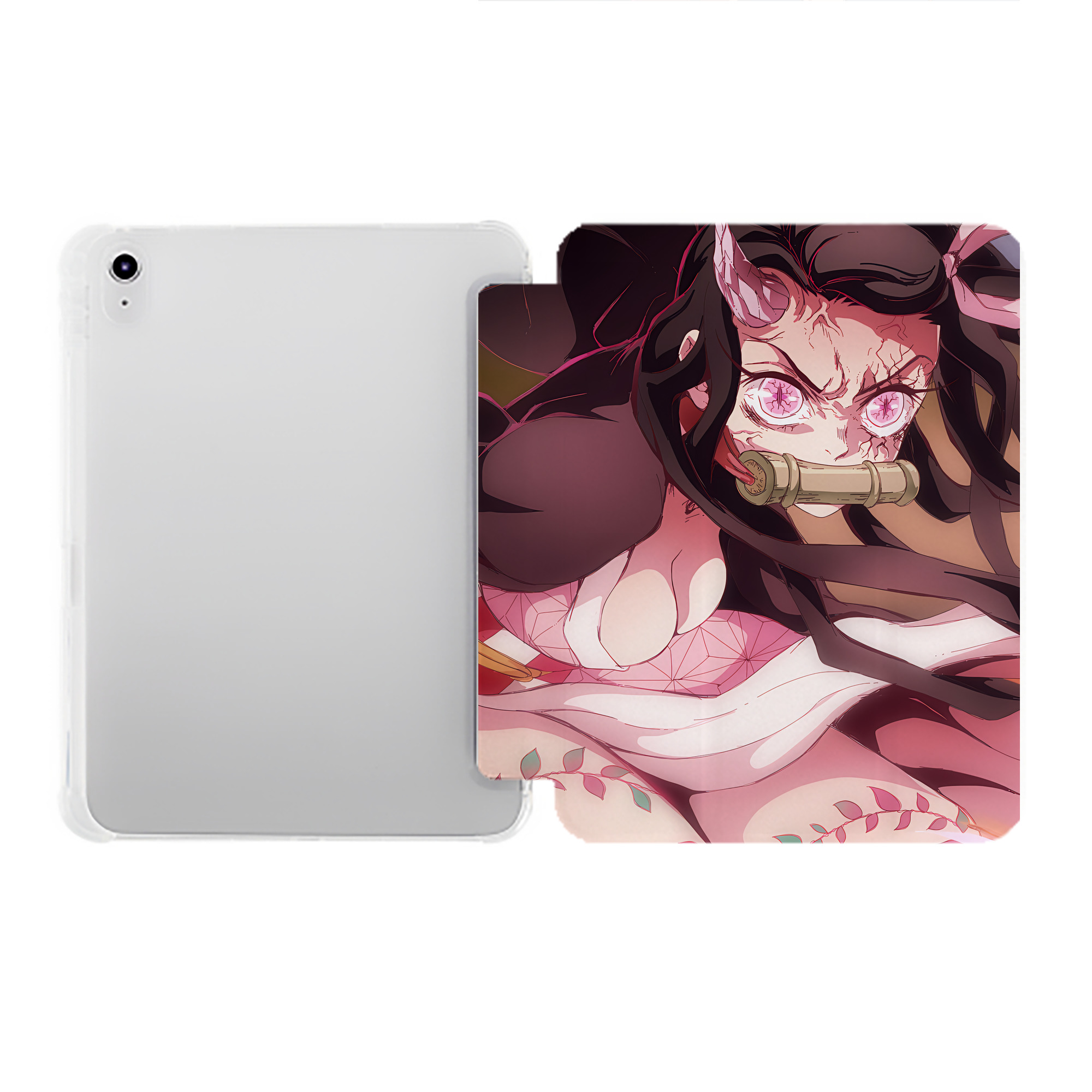 （画像用） 鬼滅の刃（きめつのやいば）竈門 禰󠄀豆子／かまど ねずこ Kamado Nezuko IPad ケース ペン収納付き 三つ折りスタンド PUレザー×シリコン 対応機種9.5/10.5/10.9インチ